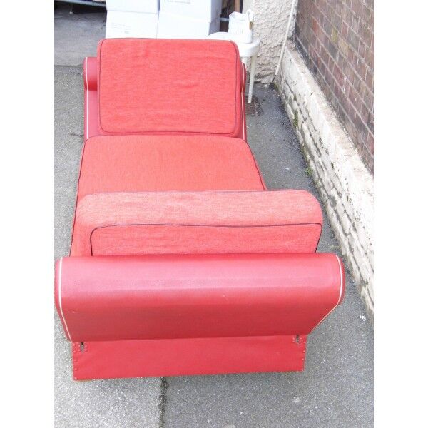 Meridienne vintage bench seat years 50 60 skai Red