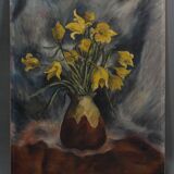 Oil on panel with raven or cozbeau still life with bouquet of flowers