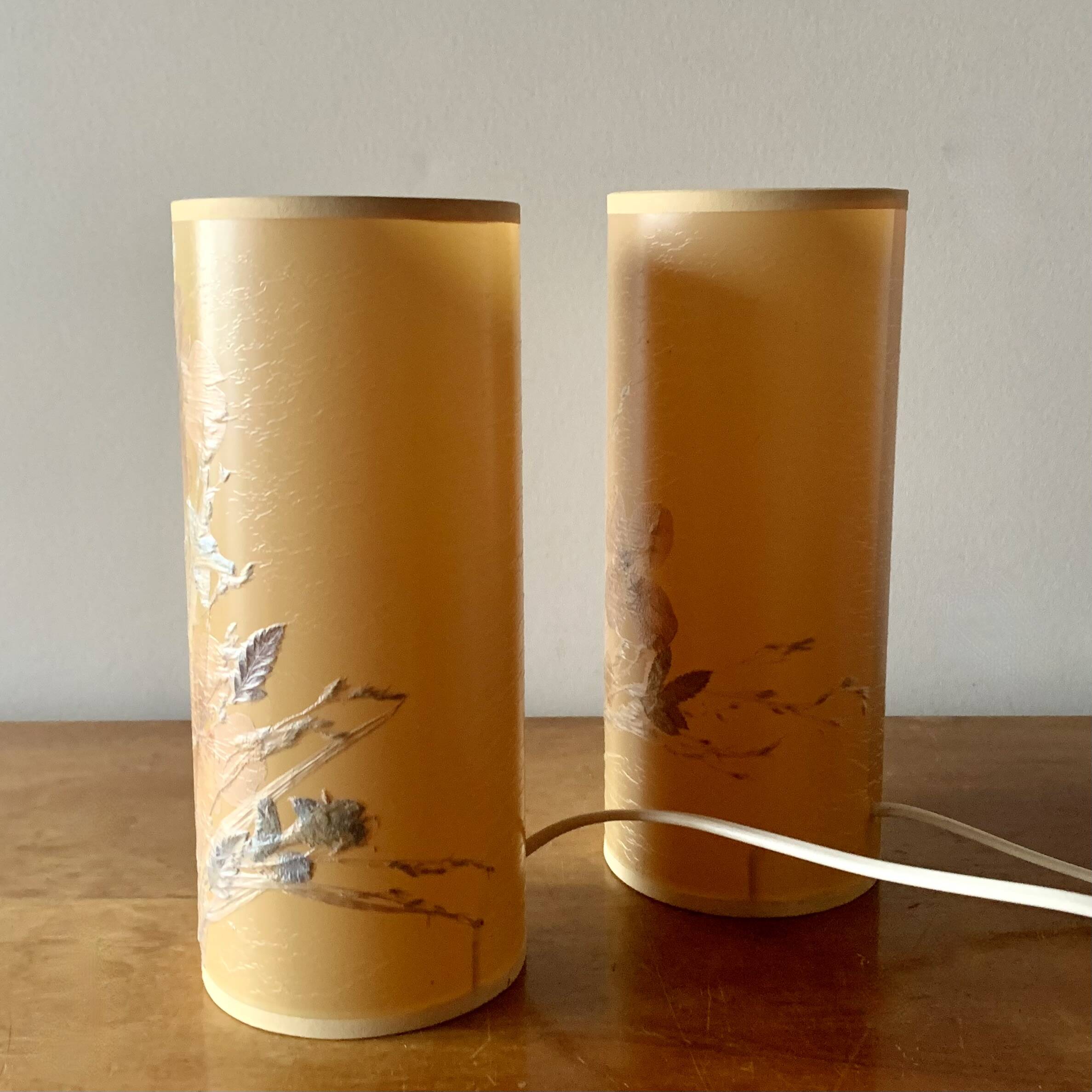 Pair of vintage dried flower lamps
