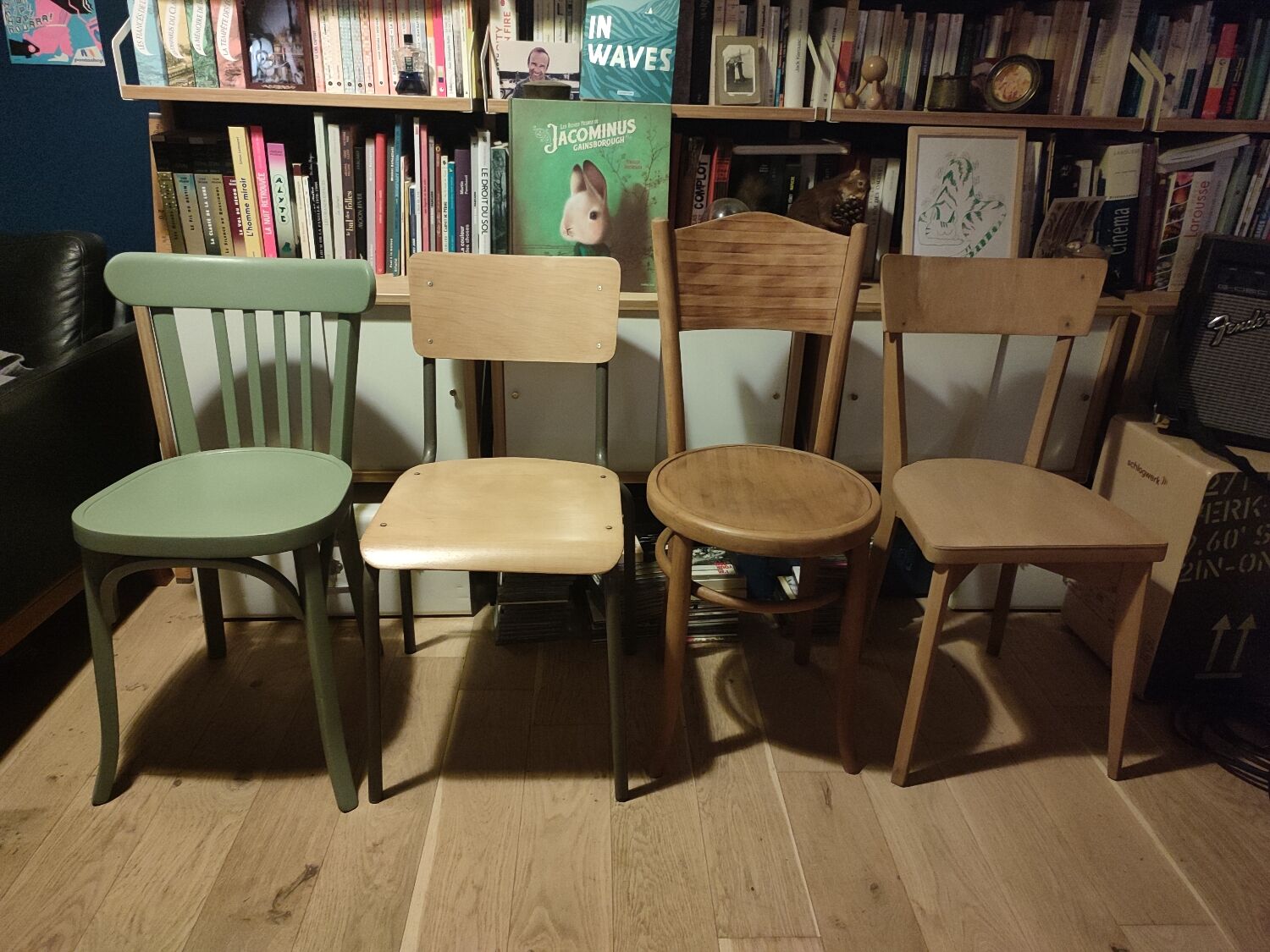 Set of bistro and school chairs
