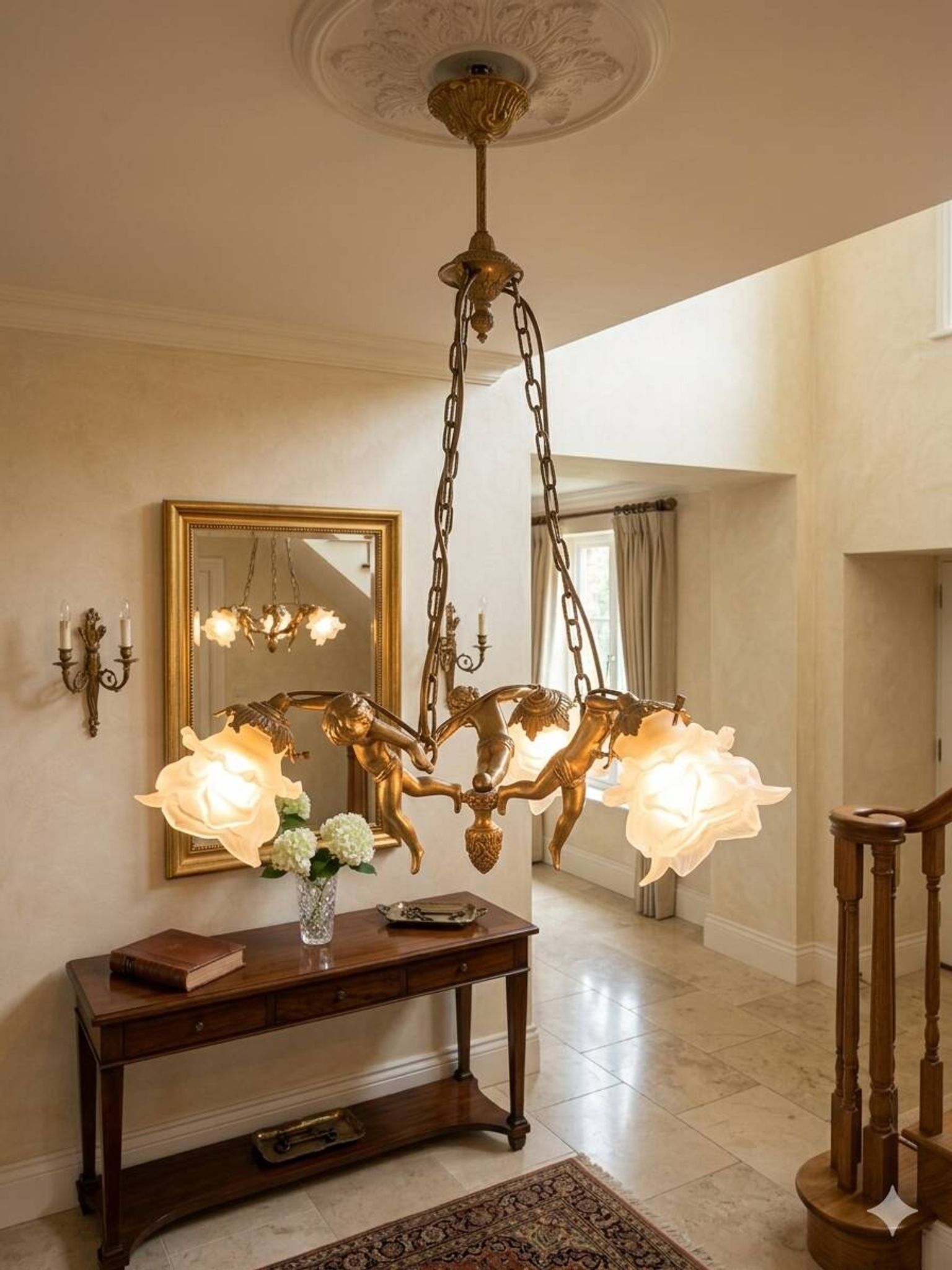 Lustre aux angelots en bronze années 70