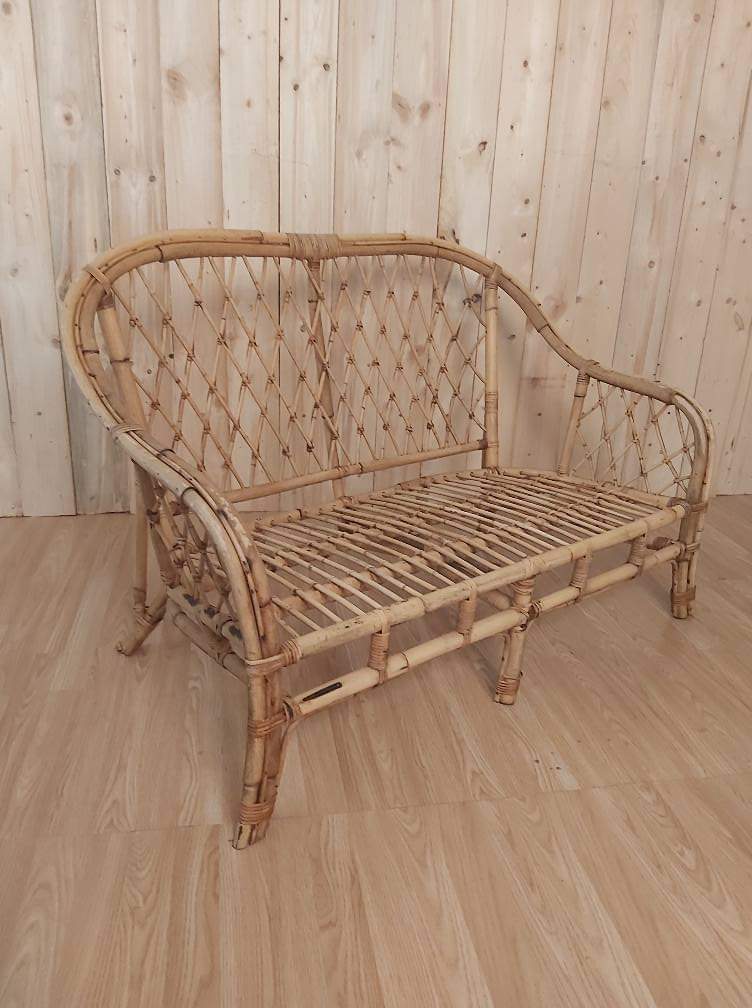Vintage rattan bench