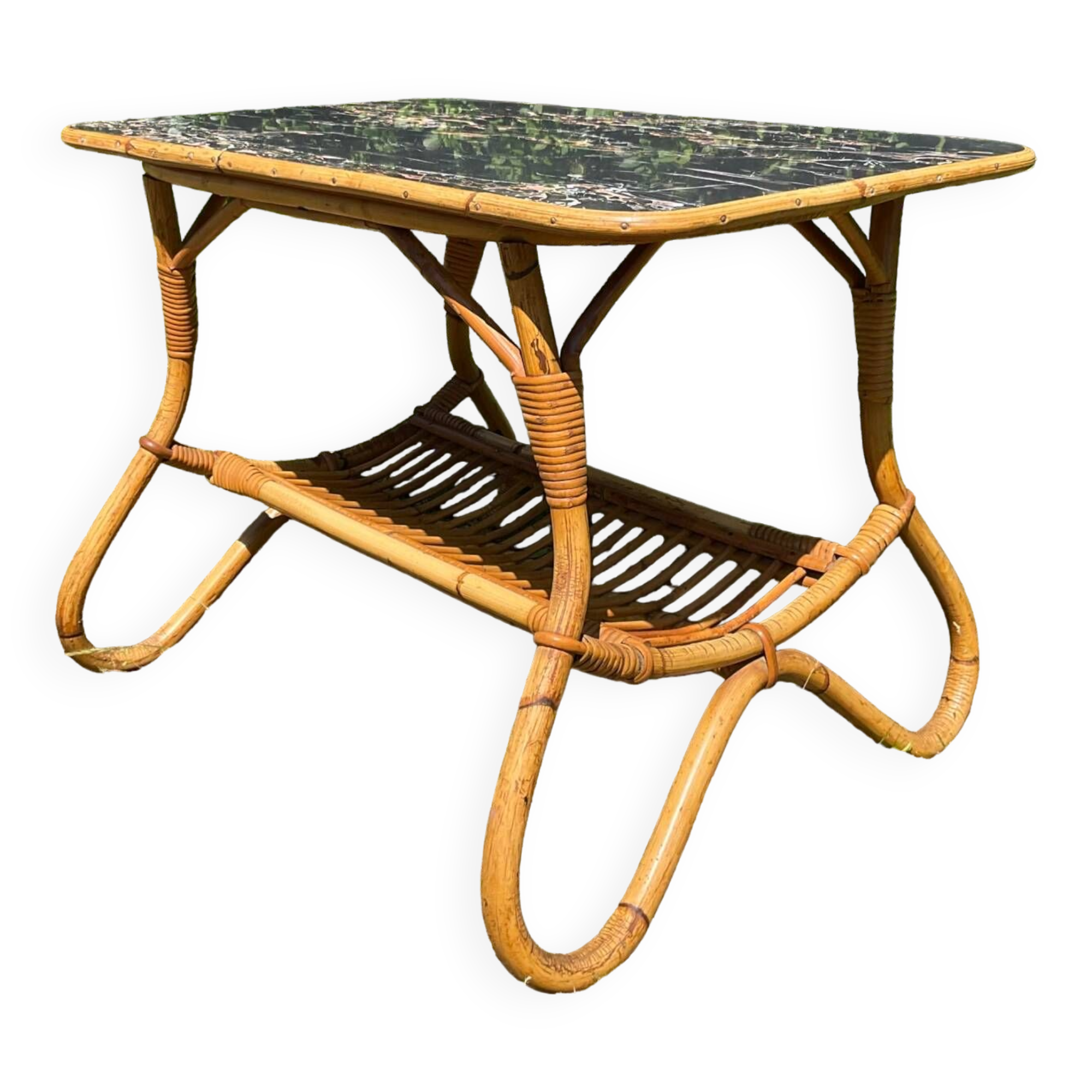 Vintage rattan and Formica coffee table