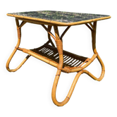 Table basse vintage en rotin et Formica