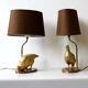 Paire de lampes perdrix en métal doré, 60’s