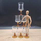 Set of 6 antique Luminarc glasses with amber feet