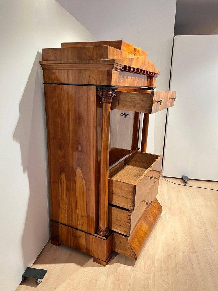 Biedermeier Secretaire in Cherrywood and Maple with Inlays and Brass, South Germany, 1830s