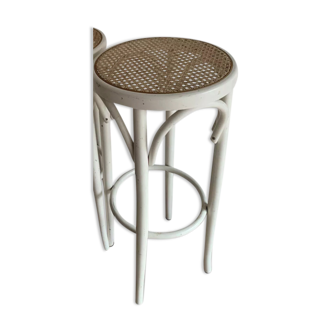 Tabouret bistrot vintage canné blanc