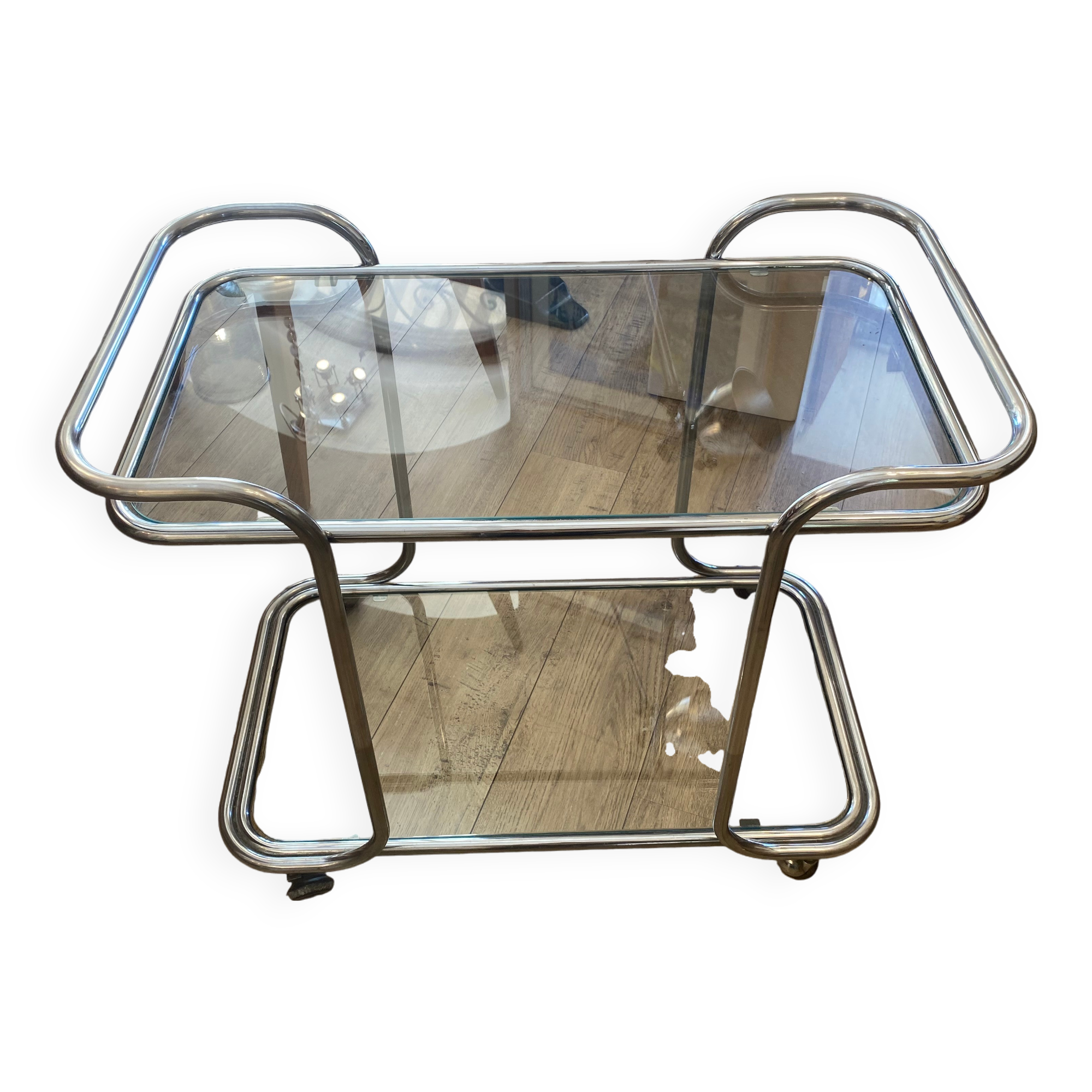 Dessere Italienne en métal chromé et verre, 1970