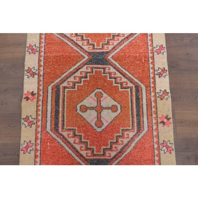 Vintage Turkish Hand-Knotted Wool Cotton Red Runner Rug 100x268