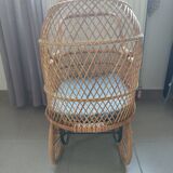 Vintage rattan and wicker cradle for dolls