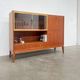 High vintage wooden sideboard with display cabinet and bar - Scandinavian style