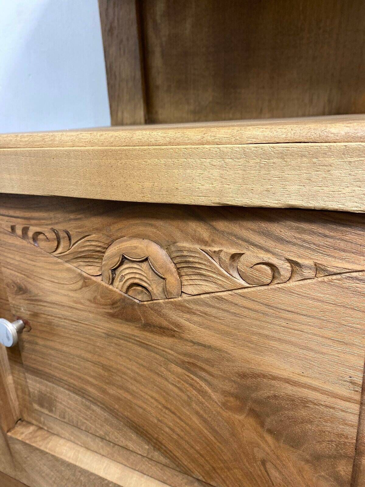 Provincial antique bedside table in walnut, with a red marble top.