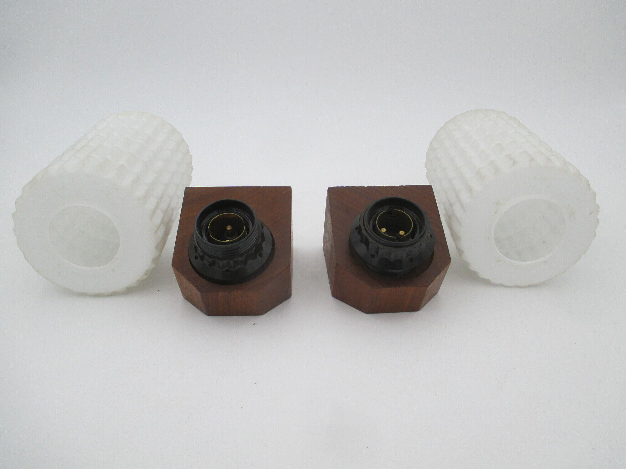 Pair of Scandinavian teak and opaline wall lamps philips