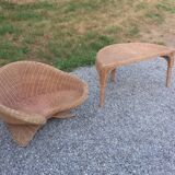 Rattan armchair and rattan coffee table from the 70s