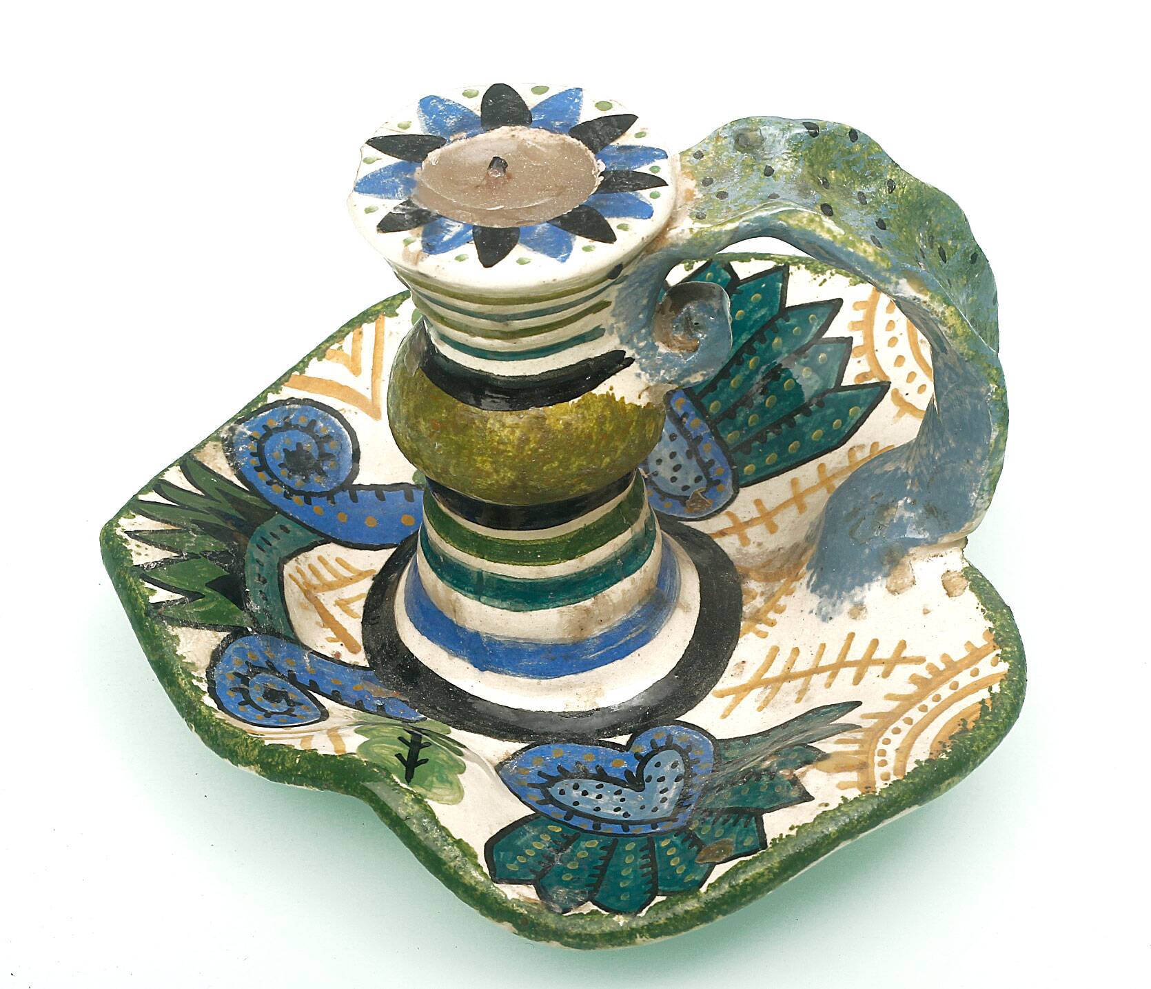 Earthenware candlestick P. Fouillen Quimper