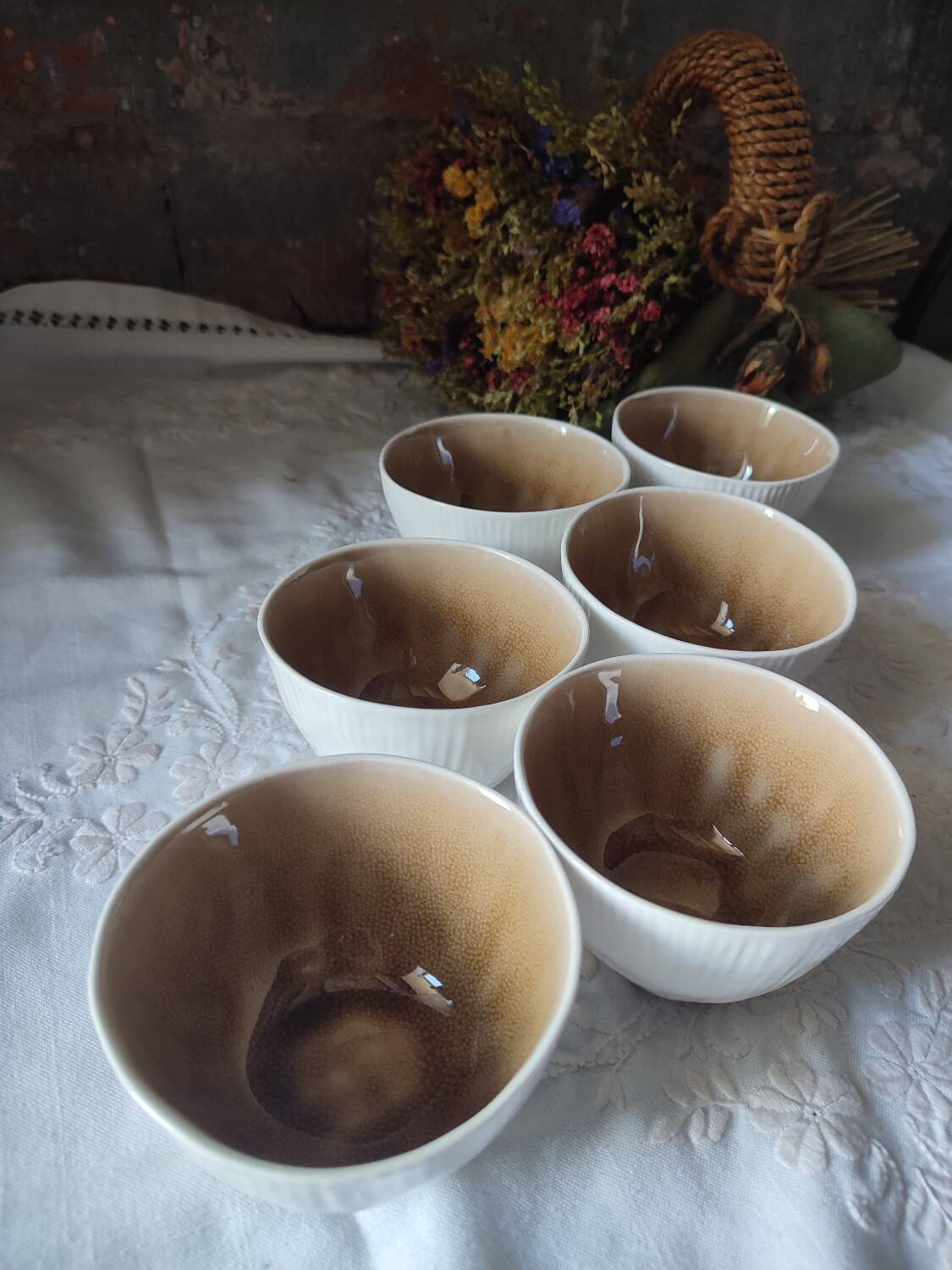 Set of 6 fungus-style glazed ceramic glasses