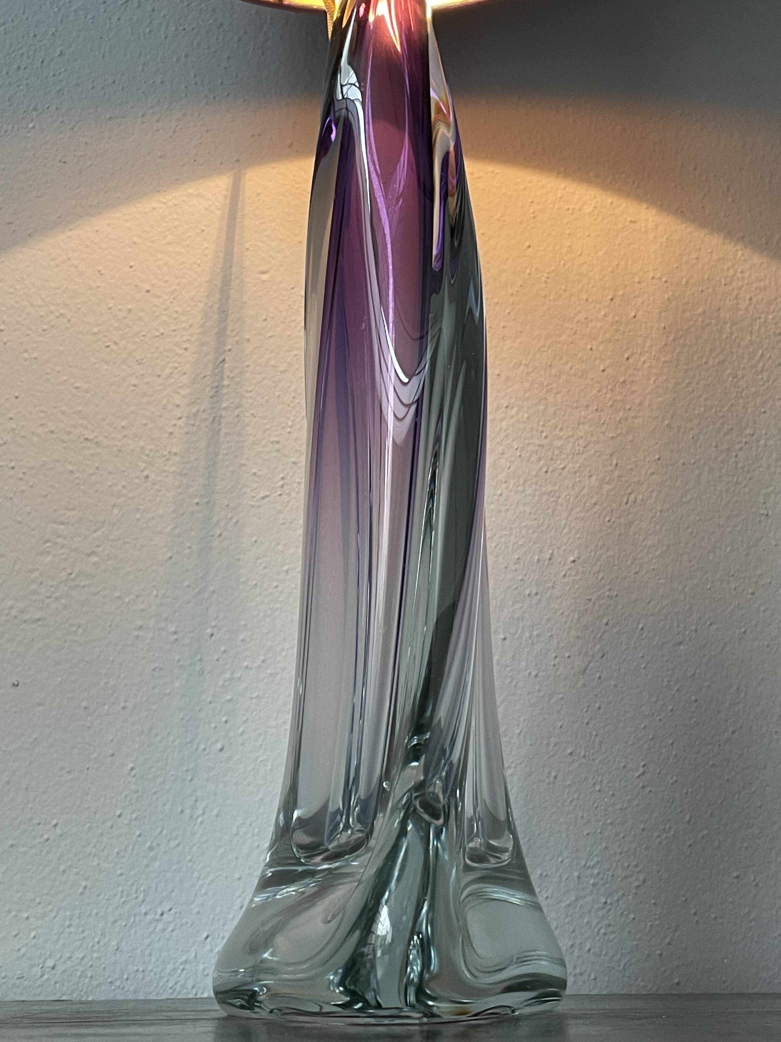 Large Purple Crystal Table Lamp, Signed by Vannes Le Chatel, France