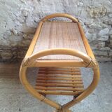 Side table in rattan and wicker curved vintage years 60/70