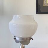 Vintage globe lamp in white opaline glass and chrome metal.