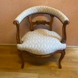 office armchair in walnut, nineteenth century, fully trimmed and reupholstered.