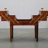 Danish mid-century unfolding sewing box in wood and brass, 1960s