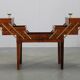 Danish mid-century unfolding sewing box in wood and brass, 1960s