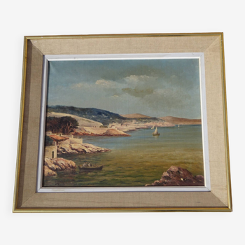 Old oil on canvas, Mediterranean landscape signed Alberti, 55x46cm