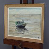 Painting "Boat at Low Tide", signed J-P. Guinegault – 2nd part of the 20th century