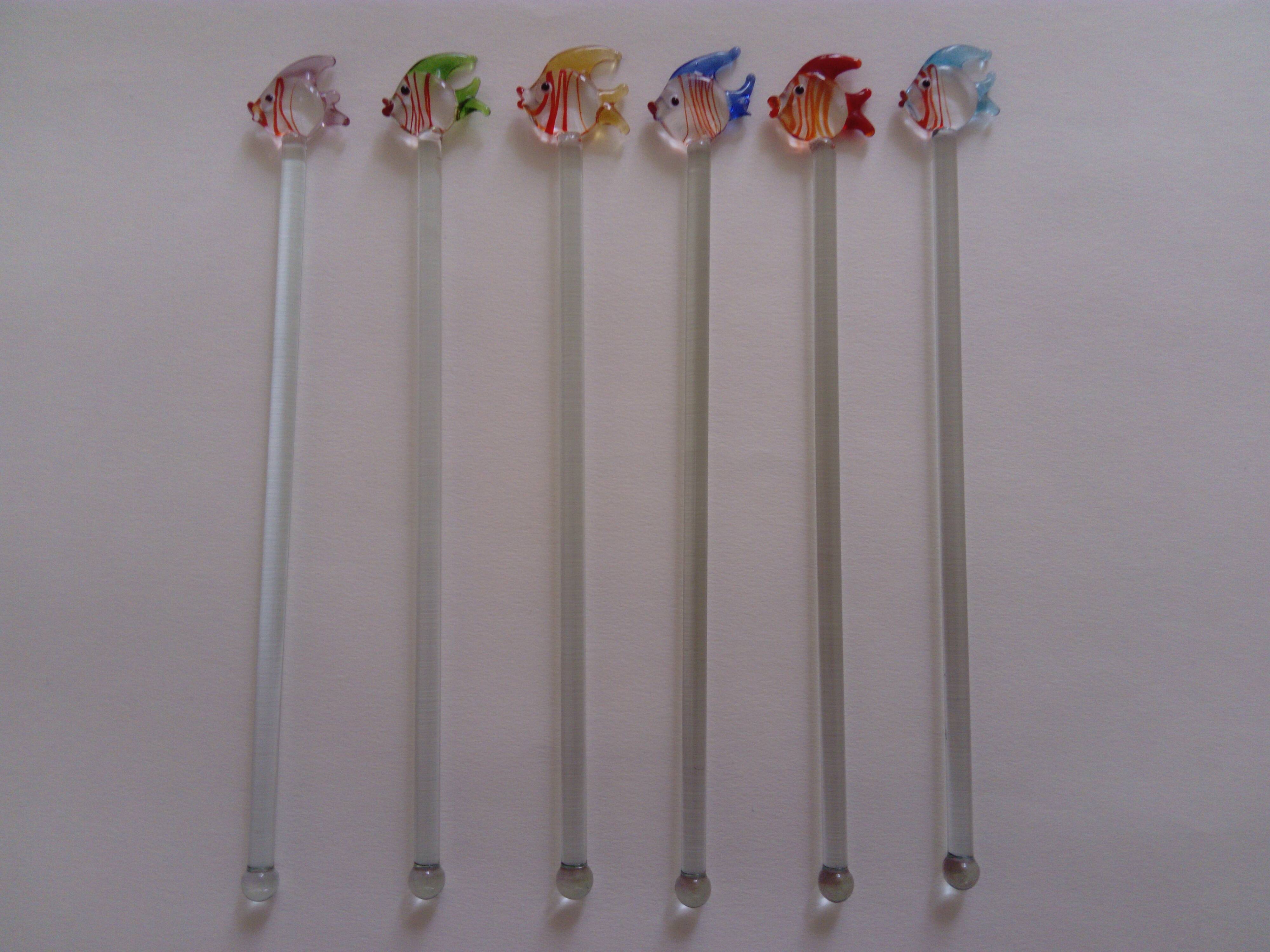 fish shaped glass cocktail stirrers