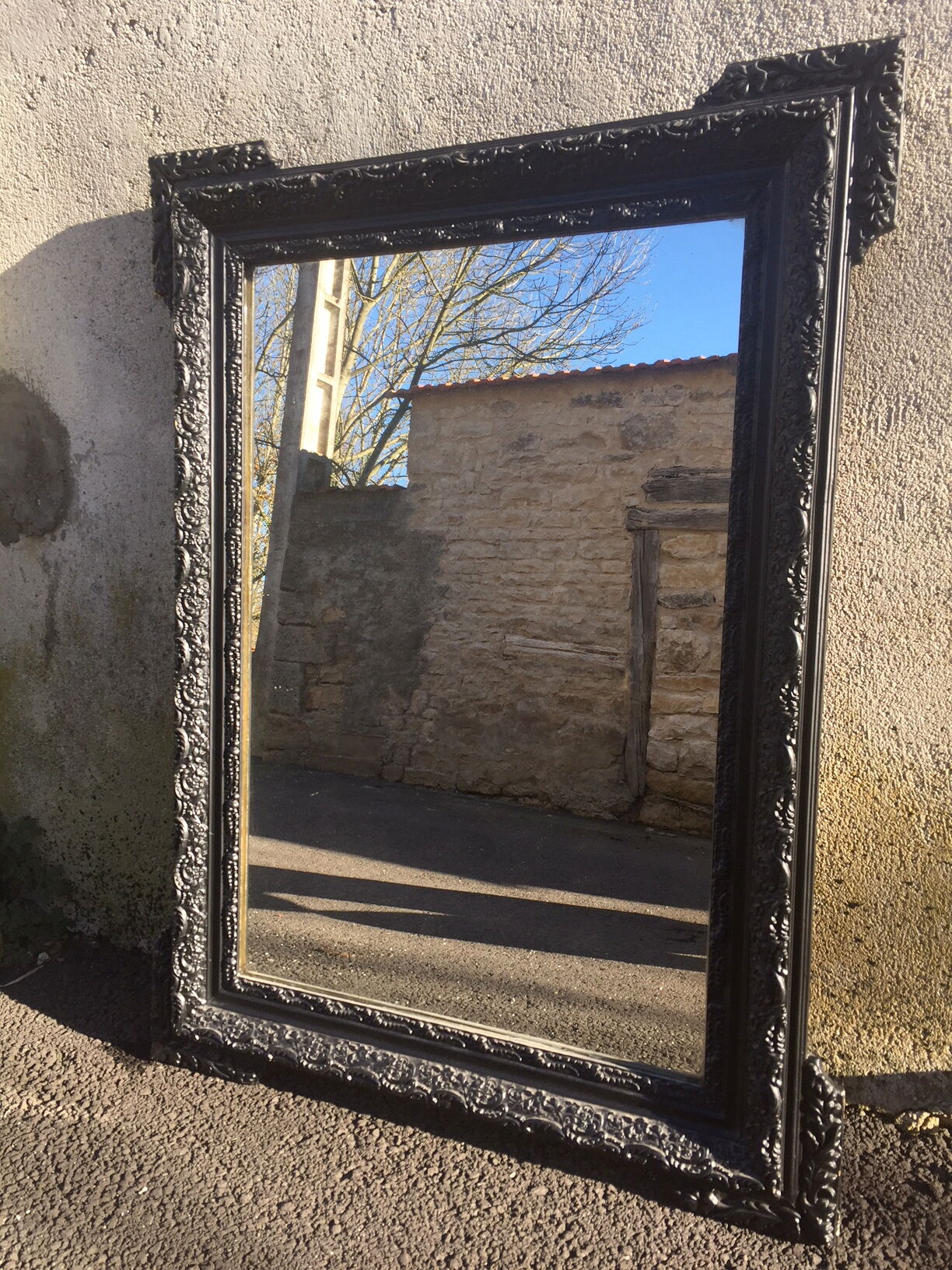 Miroir ancien Bois & Stuc Noir mate