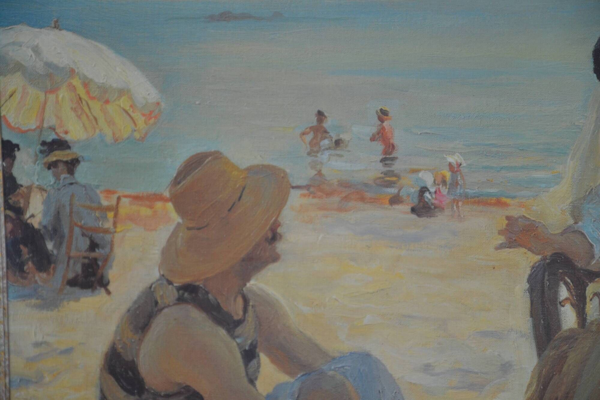 Painting beach scene by Alfred Victor Fournier 1909