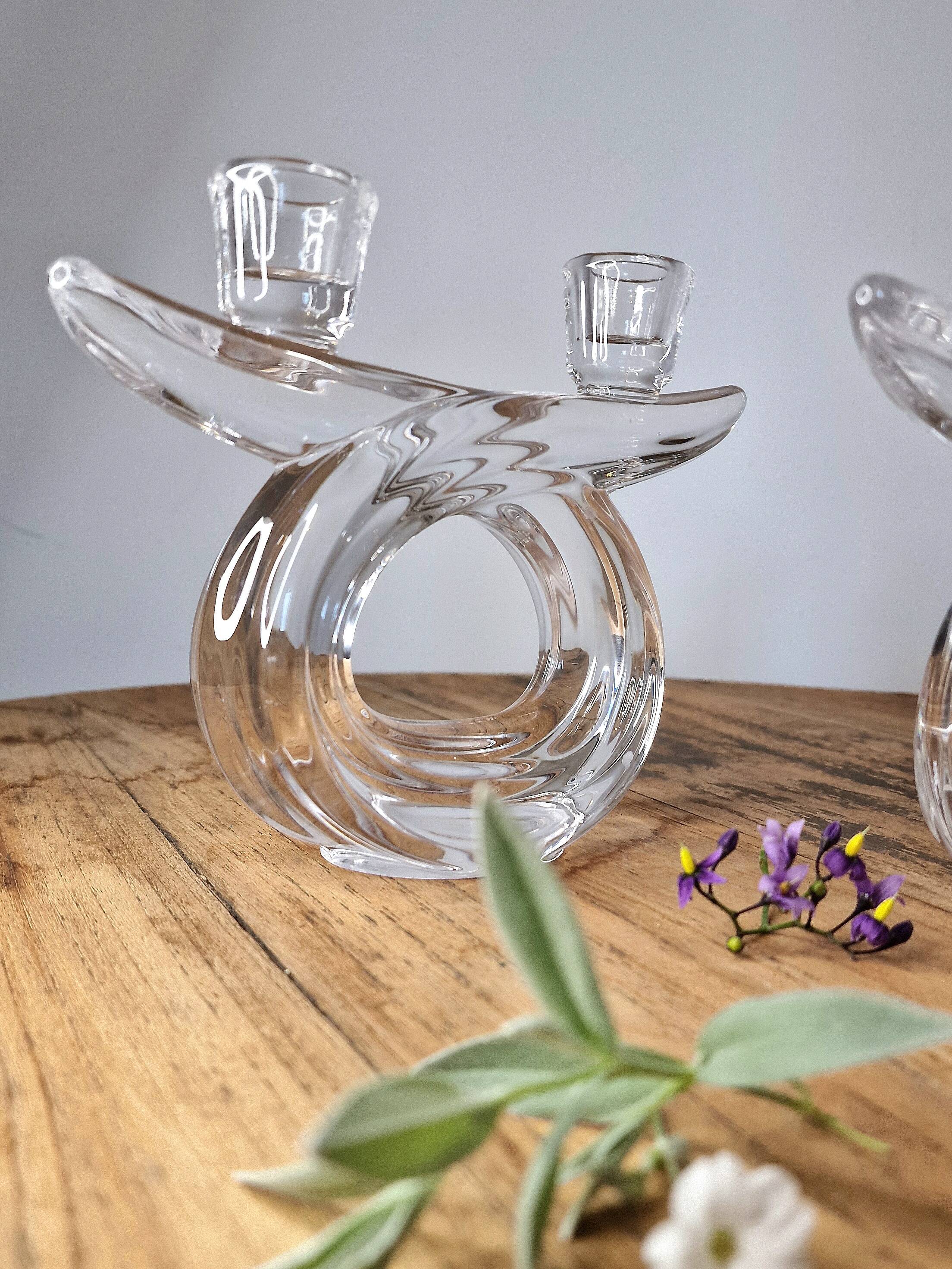 Pair of vintage Art Vannes crystal candlesticks – seventies design