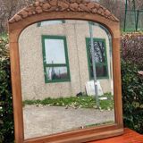 Art Deco mirror in carved arch renovated in solid raw oak wood