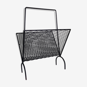 Magazine rack in black iron and 50's mesh