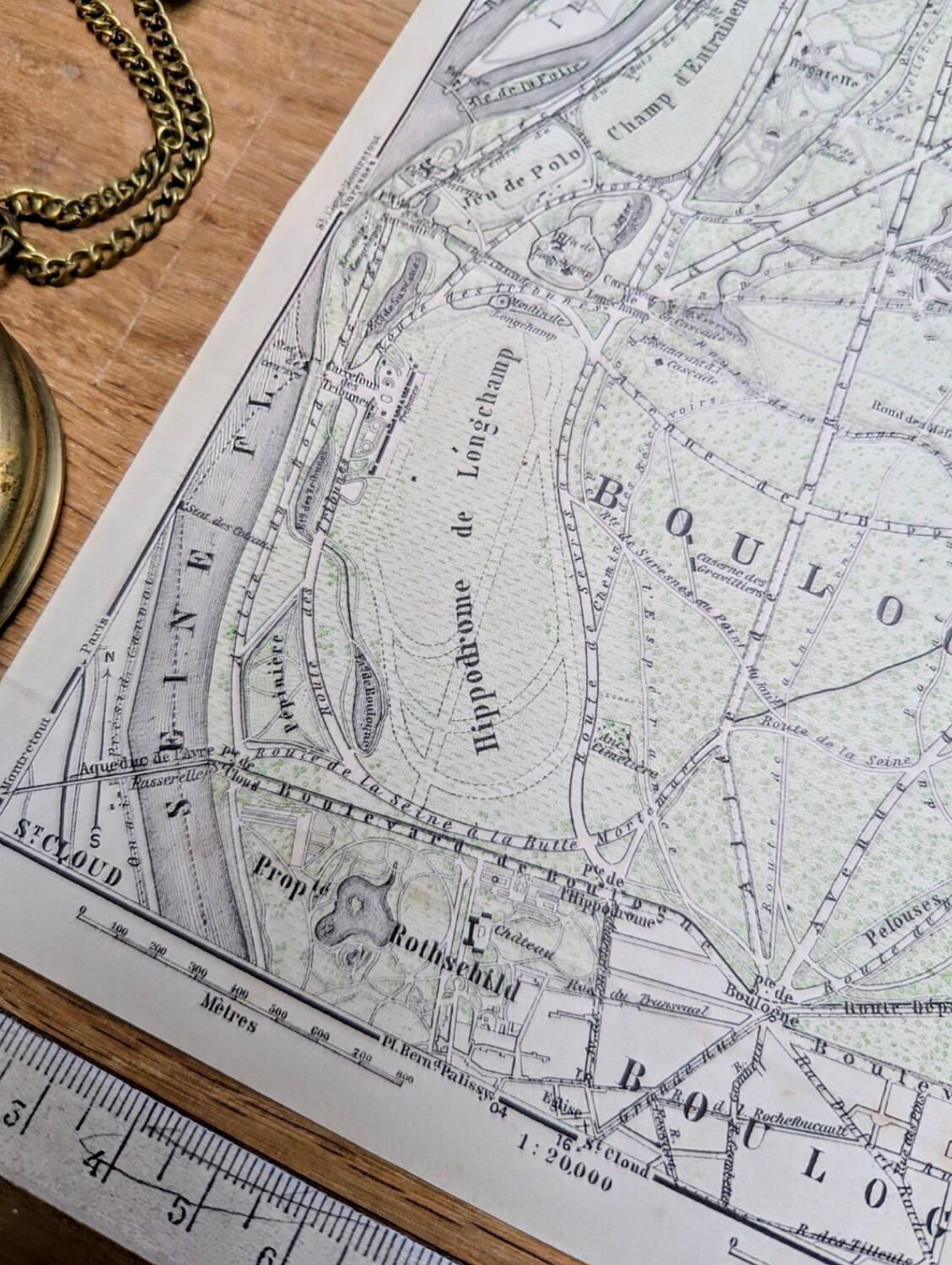 Bois de Boulogne, old map, printed in 1914.