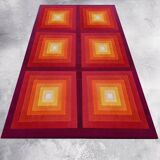1970s Gorgeous Verner Panton Style "Quadrat" Geometric Op Art Rug. Made in