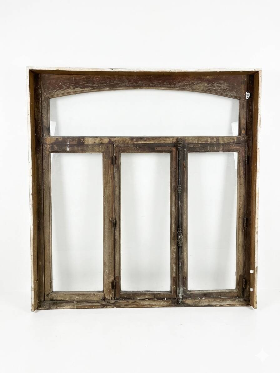 Old solid oak window from the early 20th century.