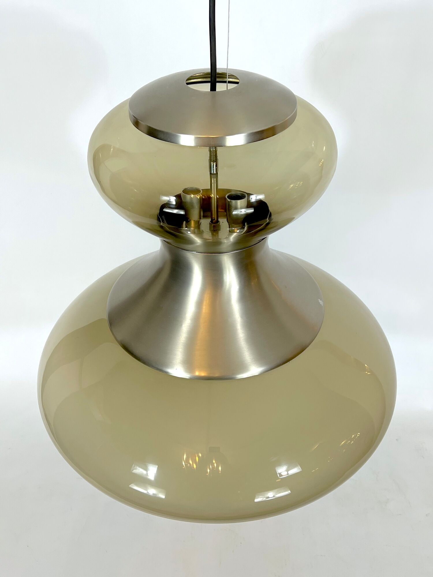 Stilux Milano, large metal and murano glass chandelier from 60s