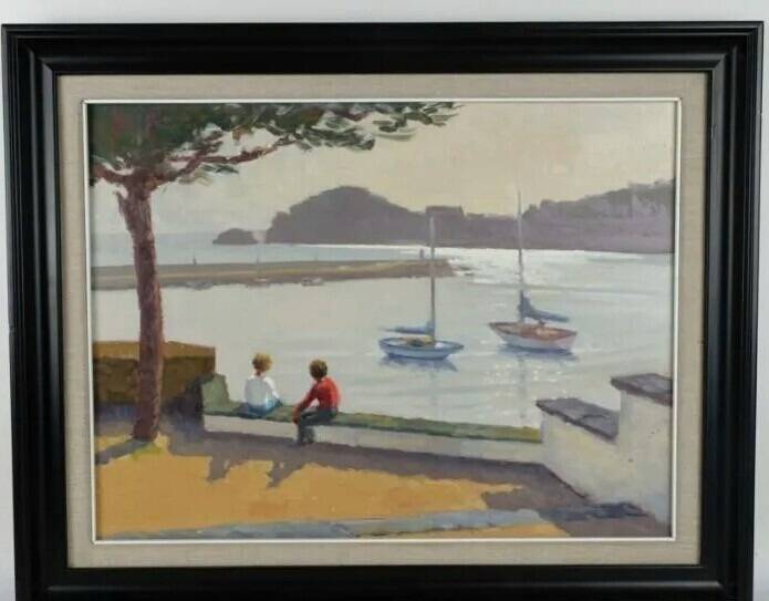 Impressionist Boat Seascape Oil Painting, Framed