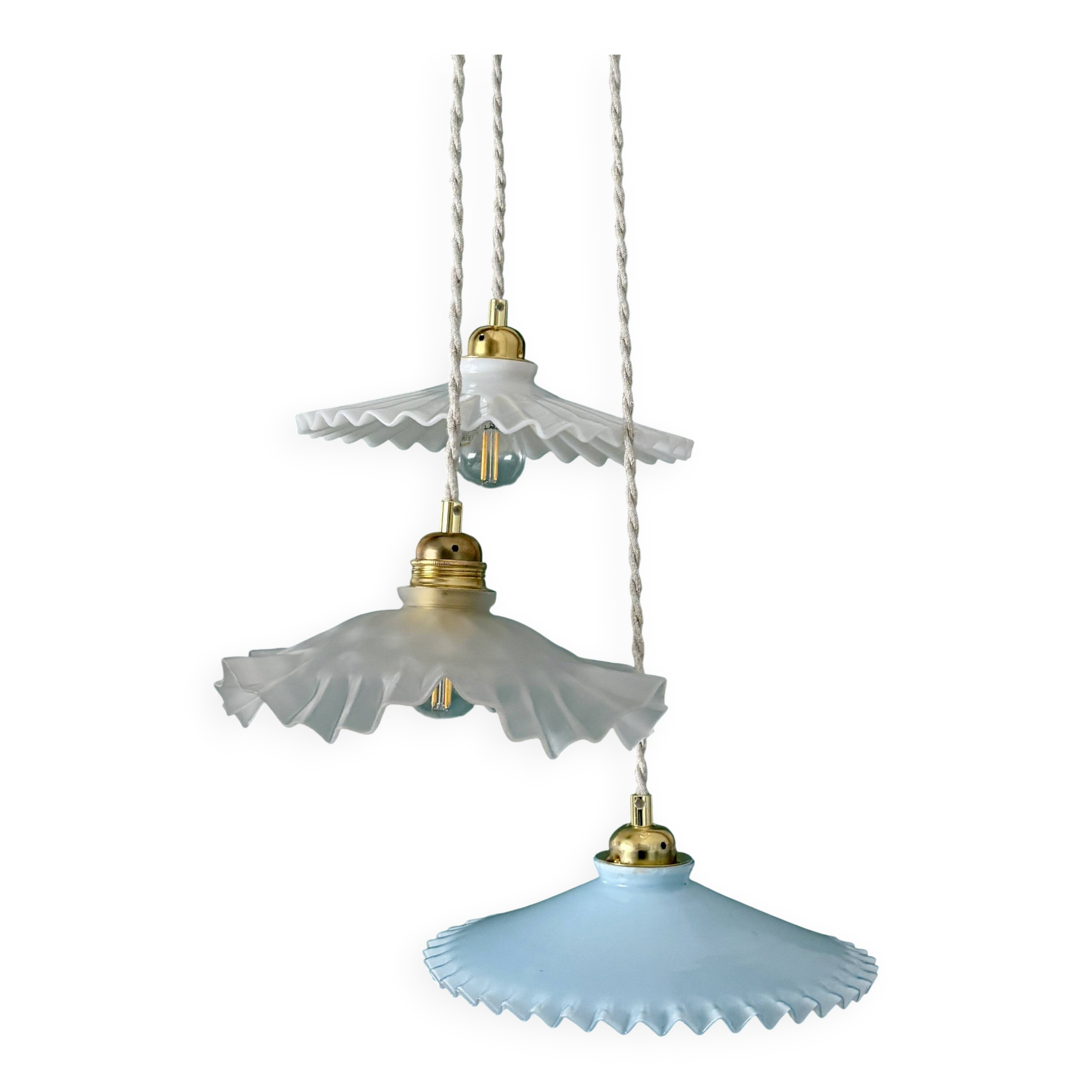 Vintage glass and opaline triple suspension lampshade