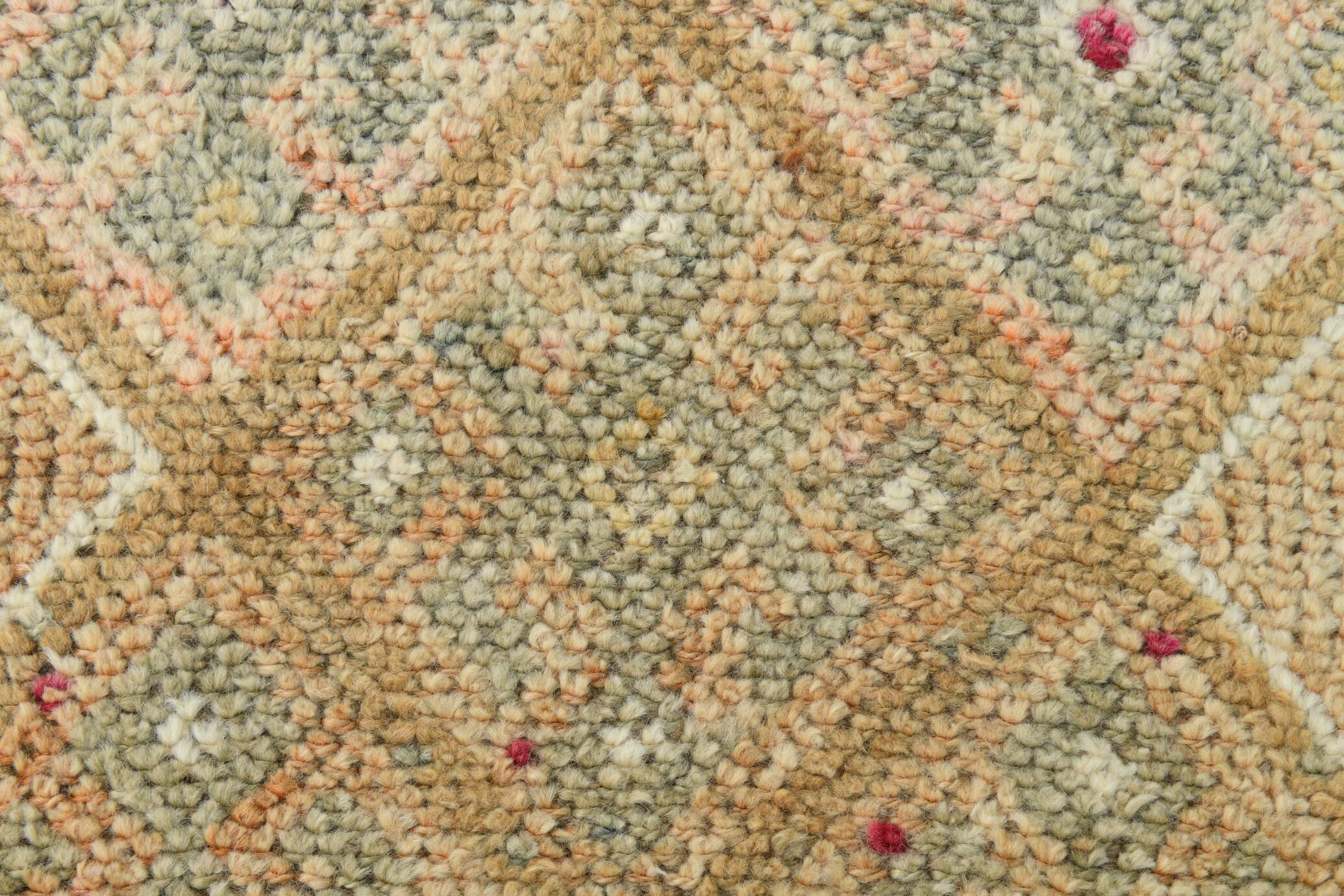 Sand Beige & Pink Turkish Vintage Runner Rug, 80x413Cm