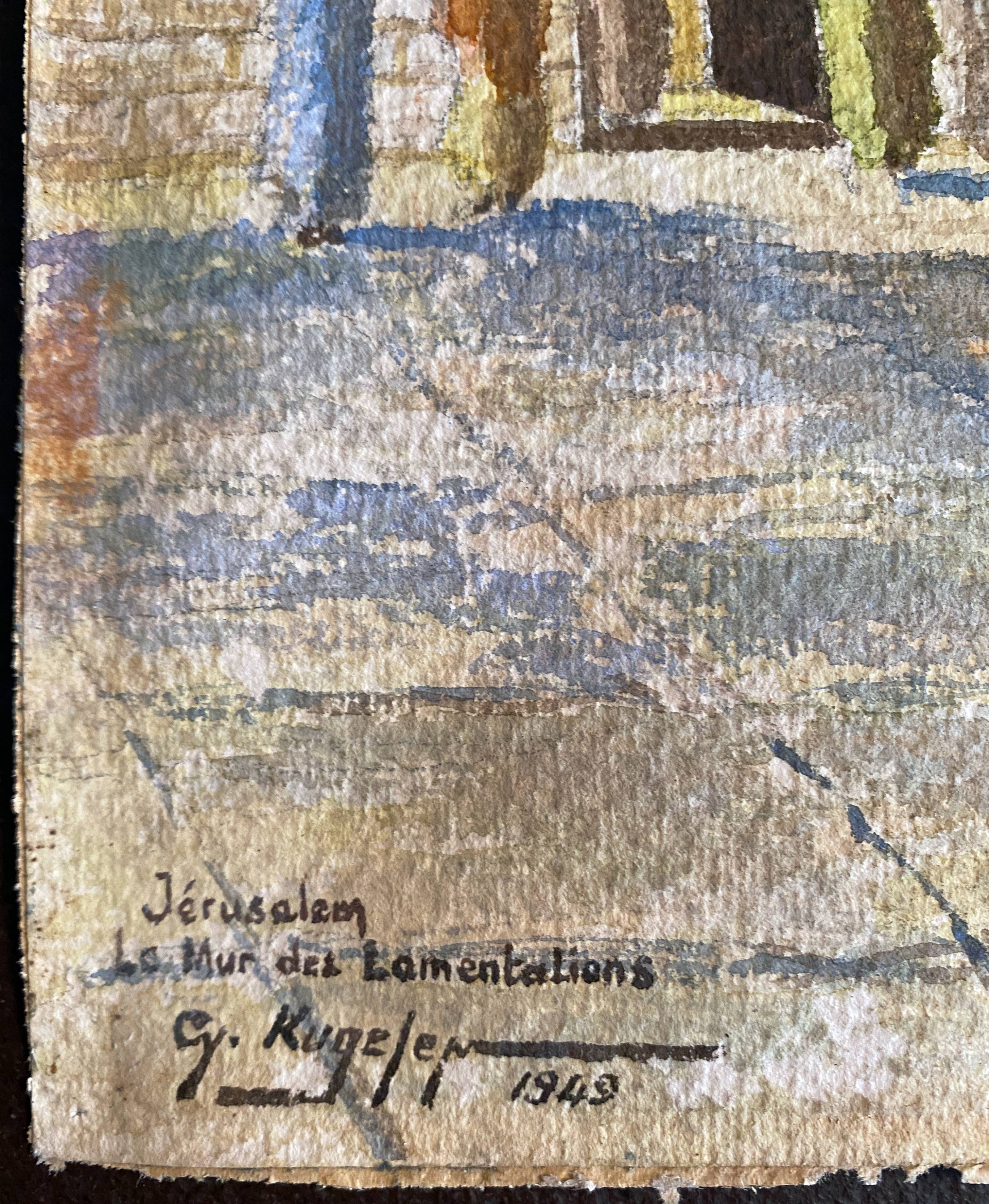 Original watercolor painting 1949 "Wailing Wall - Jerusalem" G. KUGELEM
