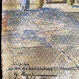 Tableau aquarelle originale 1949 "Mur des lamentations - Jérusalem" G. KUGELEM