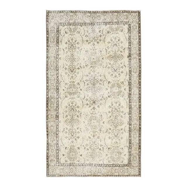 Vintage Turkish Oushak Handmade Wool Cotton Beige Area Rug 113x205