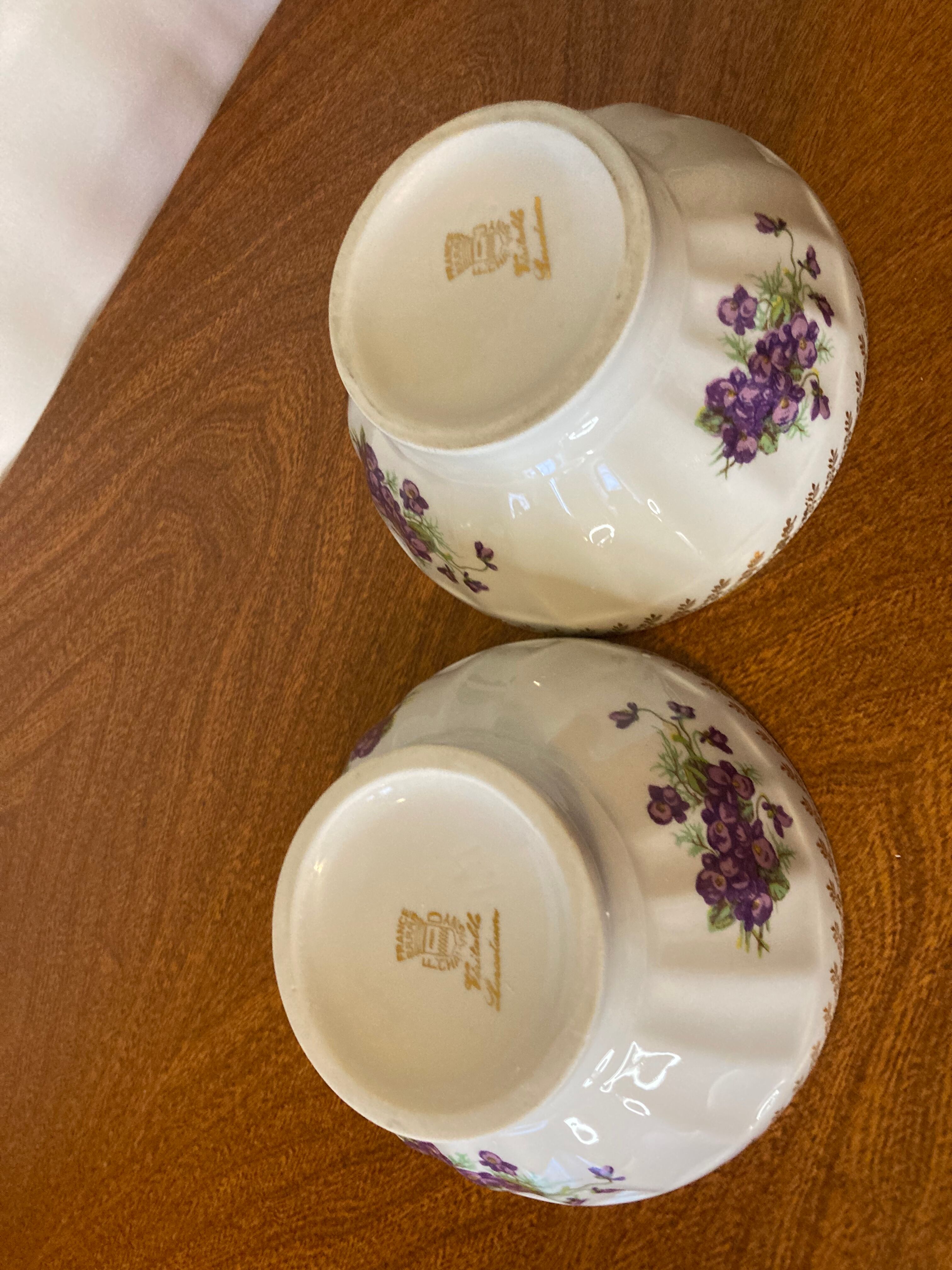 2 Violet Bowls Porcelain by Chauvigny Deshoulières