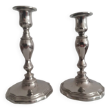Pair of silver-plated metal candlesticks