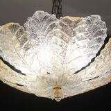 Murano Glass Gold and Transparent Leaves Chandelier or Flush Mount, 1970s