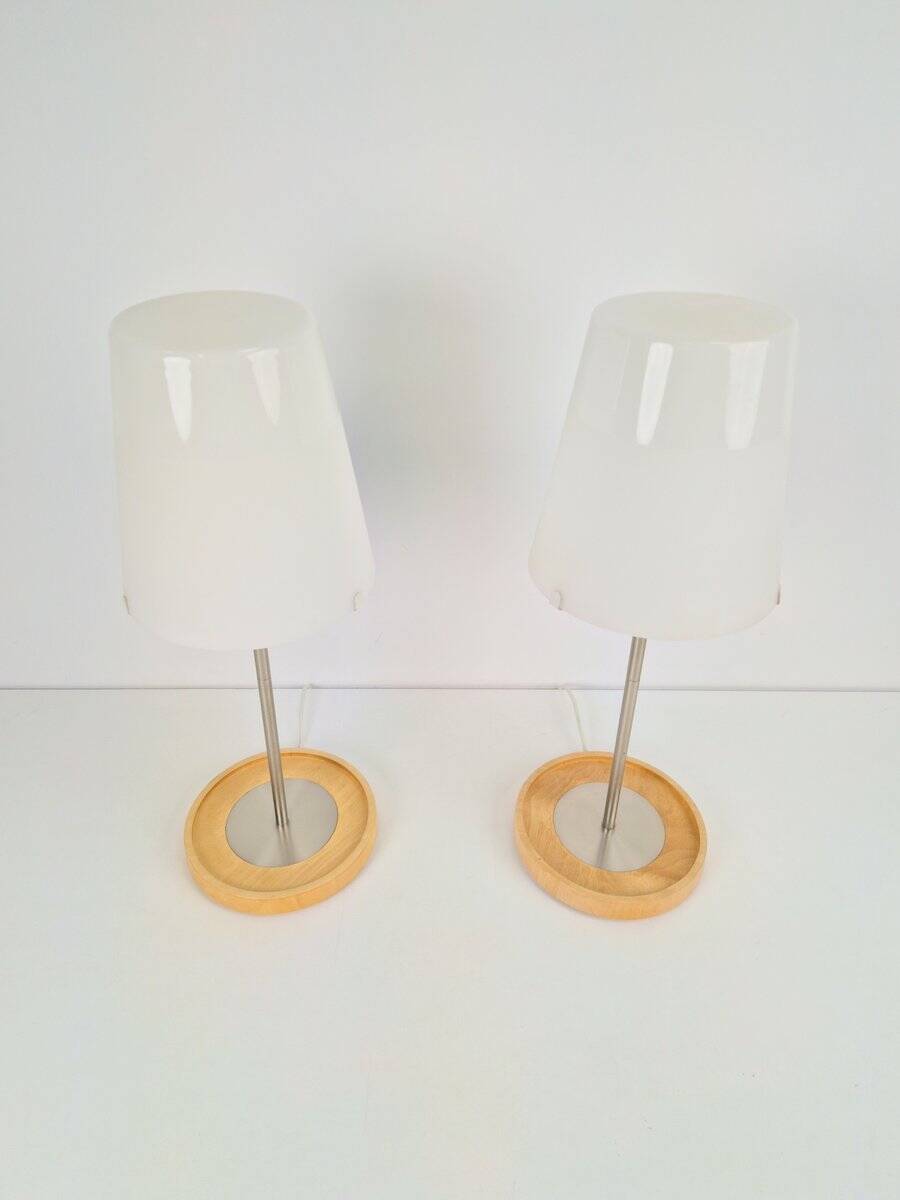Vintage Basisk Table Lamp in Birch and Glass by Wiebke Braash for Ikea, 2000s, Set of 2