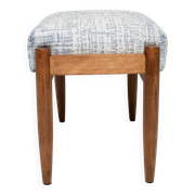 Mid-century vintage stool in white and blue linen, Edmund Homa, Europe, 1960s.